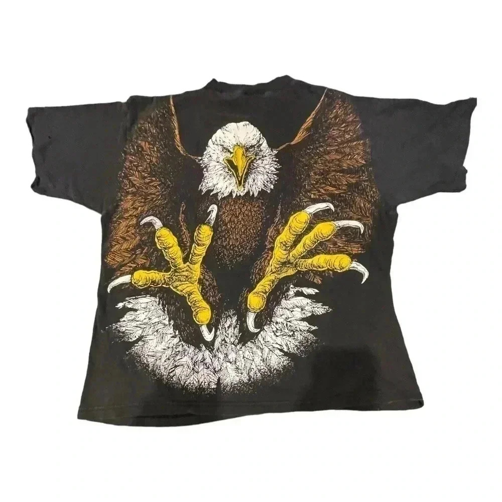 RARE VTG Bald Eagle All Over Print Double Sided T Shirt Sz L
